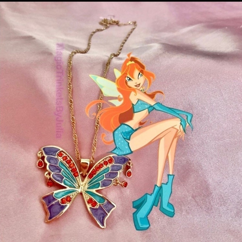 Winx Club Necklace Bloom Fairy Wings Enchantix 925 Pendant Butterfly Necklace